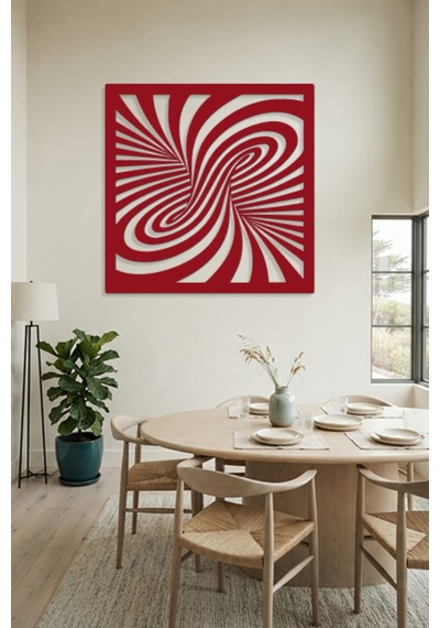 Optik İllüzyon Metal Duvar Tablosu - Metal Duvar Sanatı - Duvar Dekoru - 30 X 30 Cm Kırmızı