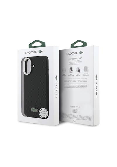 Apple iPhone 17 Kılıf Lacoste Lisanslı M-safe Uyumlu Pvc Pike Desenli İkonik Timsah Logolu Kapak Siyah