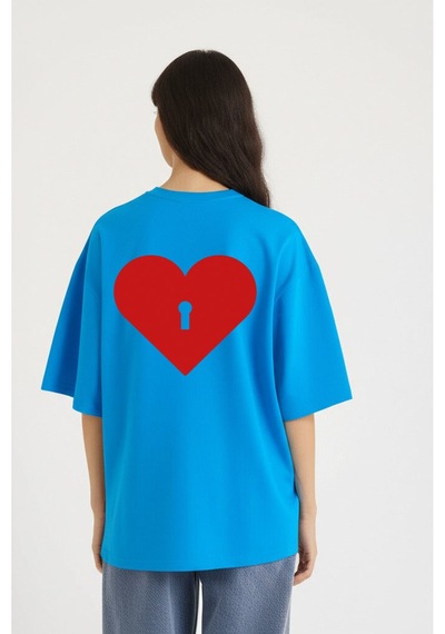 Nevermind Unisex Çift Erkek Kadın Tişört 2li Set Takım The Key To Baskılı Sevgili Kombini Mavi