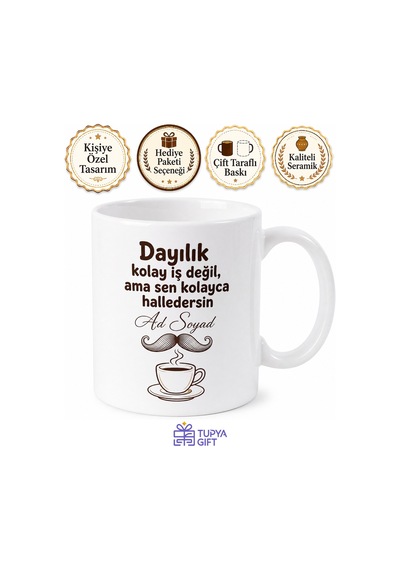 Kişiye Özel Dayıya Mizah Temalı Kupa Bardak Hediye Komik Dayı Kupası Beyaz / Çok Renkli