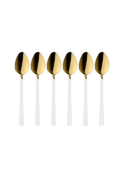 6 Parça Tatlı Kaşığı Seti, Paslanmaz Çelik, Gold Beyaz, 16 Cm, 110 Gram, Elde Yıkanabilir