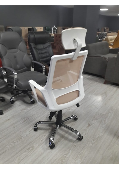 Yarenofıs Ofis Fileli Müdür Beyaz Kasa Büro Sandalye Lüks Estetik Koltuk