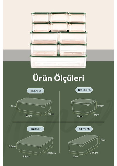Vienev Buzdolabı Düzenleyici Organizer Mikrodalgaya Uygun Difriz Saklama Kabı Yeşil 19'lu