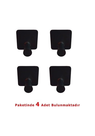 Konik Kendinden Yapışkanlı Askılık Tekli Mat Siyah 4 Lü Paket Mat Siyah