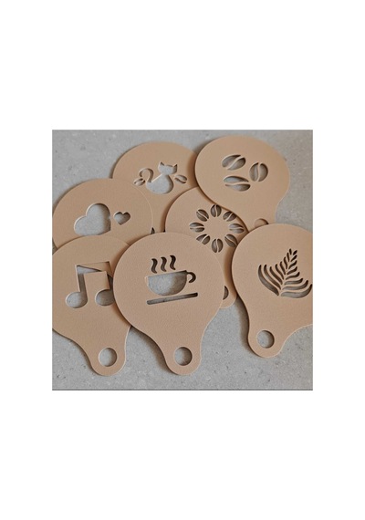 7'li Kahve Süsleme Şablonu Seti - Latte Art Coffee Stencil Ve Özel Tasarım Standlı Set Diğer