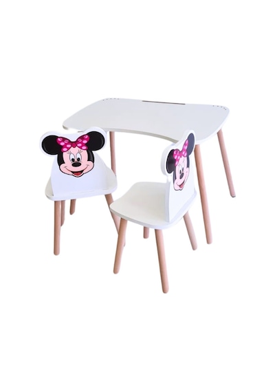 Liva Ahşap Çocuk Aktivite 1 Masa 2 Sandalye Takımı 4-12 Yaş Minnie Mouse Çok Renkli