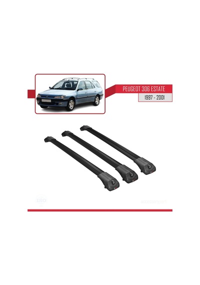 Peugeot 306 Estate 1997-2001 Arası İle Uyumlu Ace-1 Ara Atkı Tavan Barı Siyah 3 Adet Bar