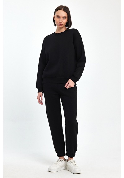 Odda Bisiklet Yaka Sweatshirt Siyah
