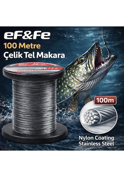 Effe Hg2501 Çelik Tel Makara 100m 15lbs 6.8kg Nylon Coating Stainless Steel