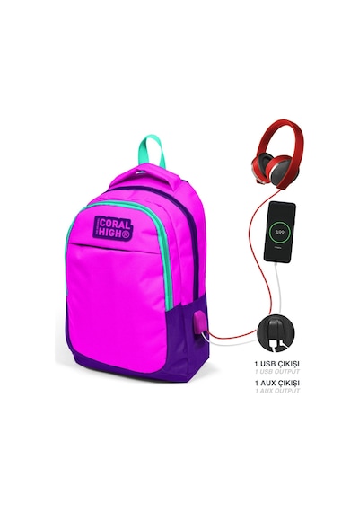 Coral High Pembe Mor Kız Çocuk Usb Çıkışlı İlkokul Ve Ortaokul Sırt Çantası
