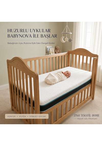 Babynova Sünger Bebek Ve Çocuk Yatağı Çift Fermuarlı Yıkanabilir Kılıf Beşik, Park Yatak 12 Cm 60 x 120 CM