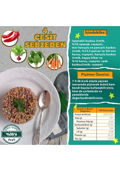 Karışık Sebzeli Kuskus %35 Sebze-250 Gram