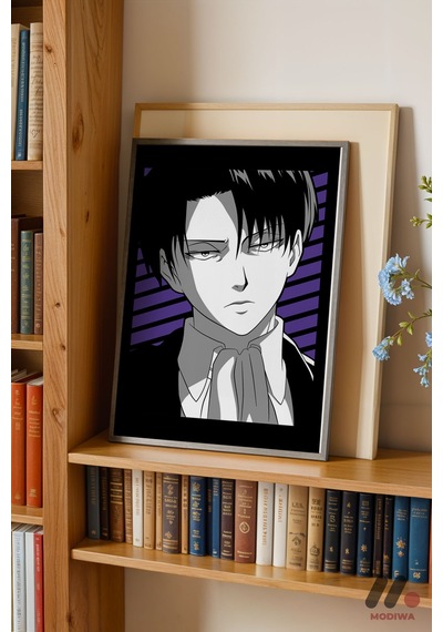 Attack On Titan Levi Ackerman Anime Poster, Siyah Çerçeveli Duvar Tablosu - Anime Severlere Özel Hed