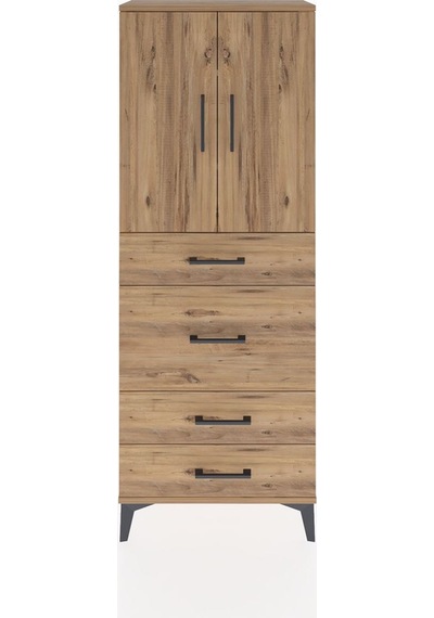 Arges Dolap 3 Raflı 4 Çekmeceli 2 Kapaklı 60x30x163 Çam-çam Atlas Çam