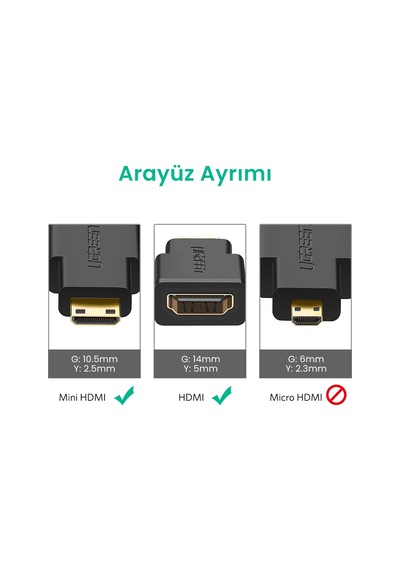 Ugreen Mini Hdmı To Hdmı Dönüştürücü Adaptör Siyah, 20101 Ugreen Mini Hdmı To Hdmı Dönüştürücü Adaptör Siyah, 20101