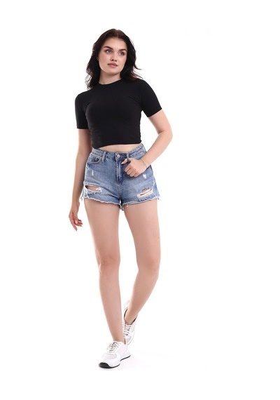 Winmoda34 Kadın Kısa T-shirt Krop Siyah