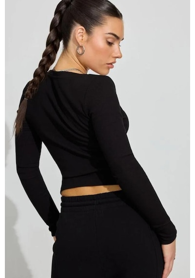 Seeh Siyah V Yaka Önü Düğmeli Kadın Body Sh219
