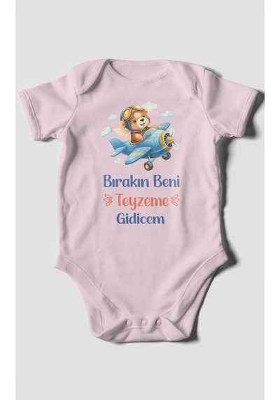 Morivokids Bırakın Beni Teyzeme Gideceğim Kısa Kollu Bebek Body %100 Pamuk Bebe Pembe