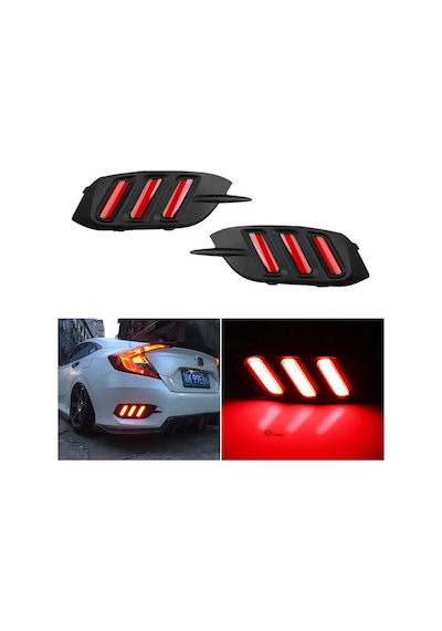 Honda Civic Fc5 Arka Sis Lambası Ledli 3 Çizgili Kırmızı