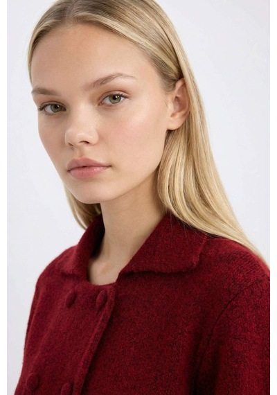 DeFacto Regular Fit Polo Yaka Basic Düz Düğmeli Triko Hırka E2289AX24WNBR93 Bordo
