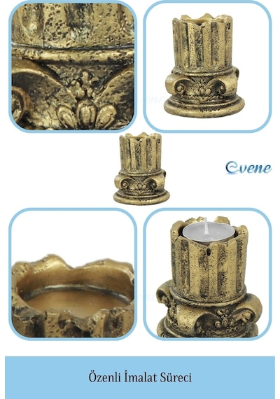 Mumluk Şamdan Tealight Mum Uyumlu Tarihi Sütun Model - Altın Eskitme