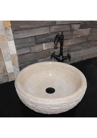 Klasik Traverten Dikey Patlatma Lavabo