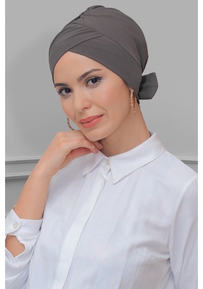 Hürrem Bone Vizon Pratik Hazır Geçmeli Tesettür Bone Sandy Kumaş Fiyonklu Çif Vizon