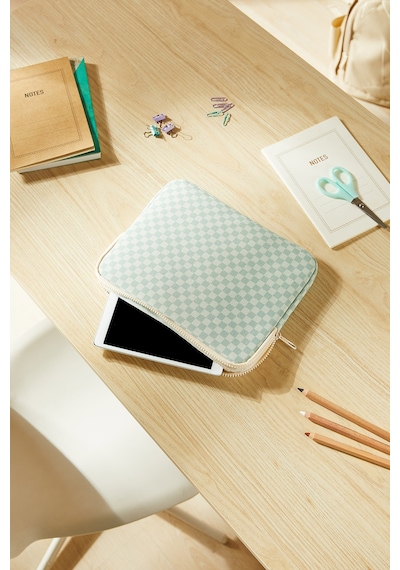 Ocean Home Textile Su İtici Leke Tutmaz Mint Dama Desen Tablet Taşıma Çantası / Kılıfı 27 X 21 X 2 Cm Tablet Kılıfı