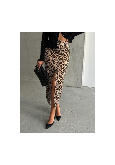 Verymoda Leopar Desenli Uzun Kalem Etek F1665 Vizon Siyah
