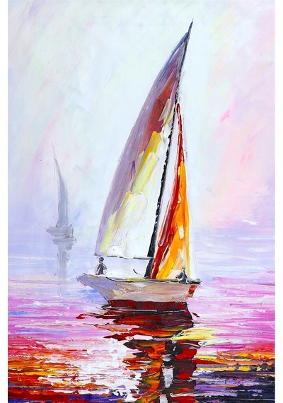 Yağlı Boya Tablo %100 El Yapımı 65cmx90cm Yelken Deniz