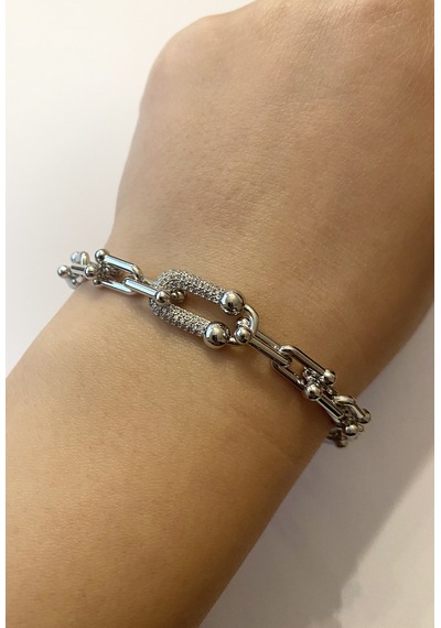 Kadın Taşlı Çelik Halka Detay Bileklik Silver
