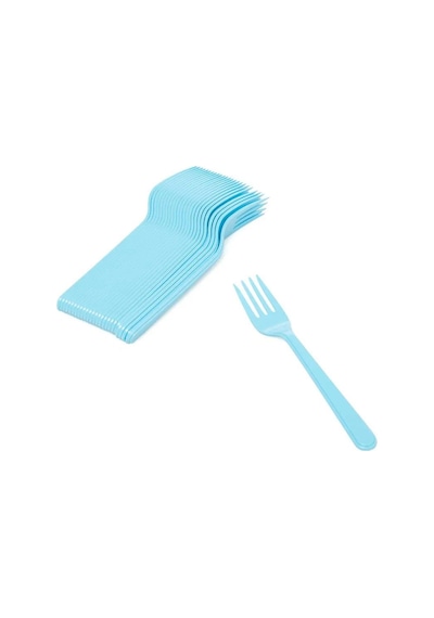 Plastik Turkuaz Renkli Lüx Parti Doğum Günü Çatal - 18 Cm. - 25 Adetlik Paket Turkuaz