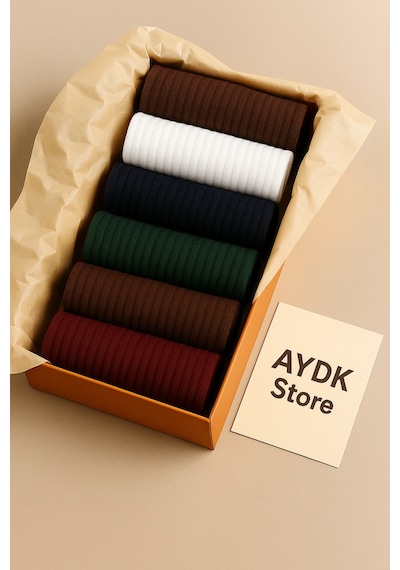 Renkli Unisex 6 Çift Hediyelik Soket Özel Günler Kutusu / Premium Renkli Çorap Seti Beyaz