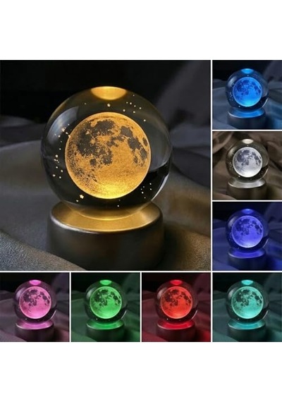 Ayrex Senon Dolunay Kristal Cam Küre Renk Değiştiren Led Işıklı Gece Lambası Dekoratif Hediyelik