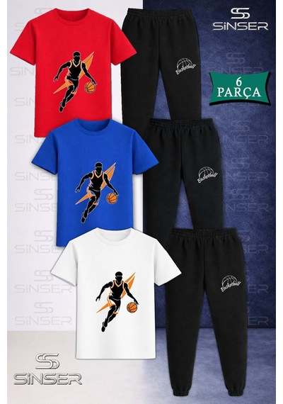 Ss Sinser Çocuk Basketbolcu Top Turuncu Syh 3 Lü Tişort Eşofman Takımı Çok Renkli
