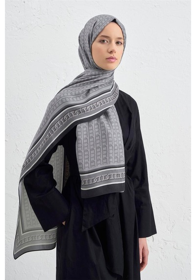 Armine İpek Tensel Monogram Şal 1 Siyah-Gri