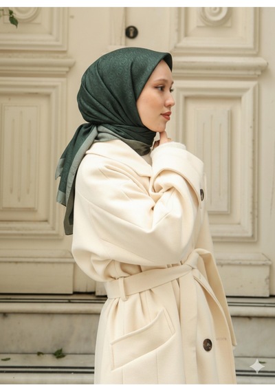 Eşarp - Premium Lux Original Monogram Eşarp İpek Vual, Yüksek Kalite, Hafif, Rahat, Şık, Scarf Haki