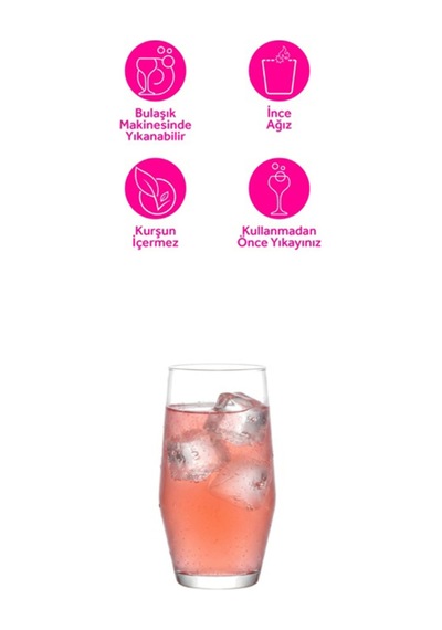 Lav Ella Cam Meşrubat Bardağı 6'lı 495 ml (Büyük Su Bardağı/Kokteyl Bardağı )