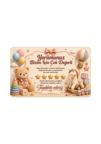 Oyuncak Mağazası Temalı Thank You Kartı Müşteri Yorum Kartı 8x5 Cm - Bej - 152
