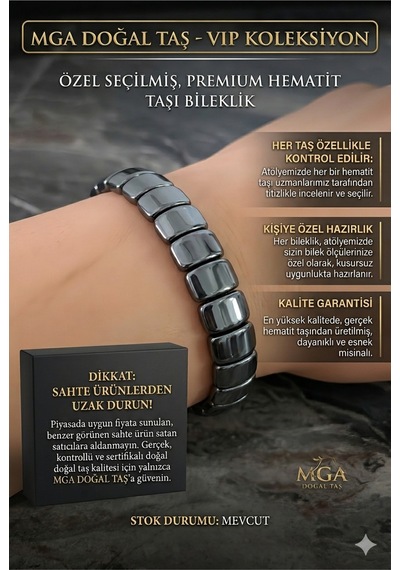 Hematit Bileklik - Doğal Hematit Taşı Bileklik - Sertifikalı Ürün Gri Gri