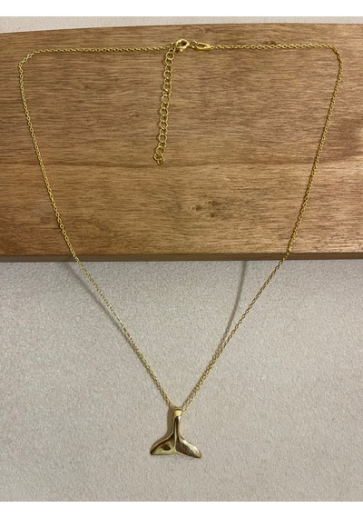 925 Ayar Gümüş Gold Renk Balina Kuyruğu Zincirli Gümüş Kolye Tasarım Kolye Gümüş Kolye 45cm