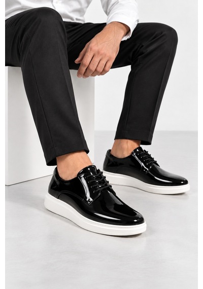 Bihan Store Erkek Bağcıklı Rugan Ayakkabı W27-3005-e68.sr - Siyah Siyah Rugan