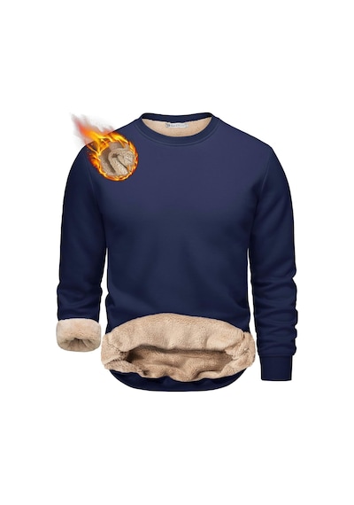 Ghassy Co. Erkek Ultra Termal Sherpa Peluş Astarlı Bisiklet Yaka Sweatshirt Lacıvert