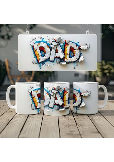 3 Boyutlu Dad Yazılı Kupa Yüzey Kırılma Efektli Baba Kupası Kabartmasız Beyaz