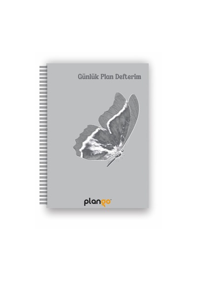 Gri Kelebek Spiralli Günlük Planlama Defteri - 100 Sayfa - 17x24 Planlayıcı Defter Beyaz - Mor