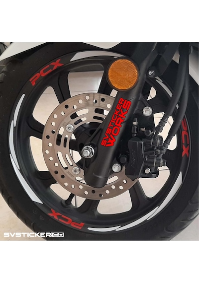 Honda Pcx Motosiklet Jant Şeridi Sticker Set Renkli Kırmızı