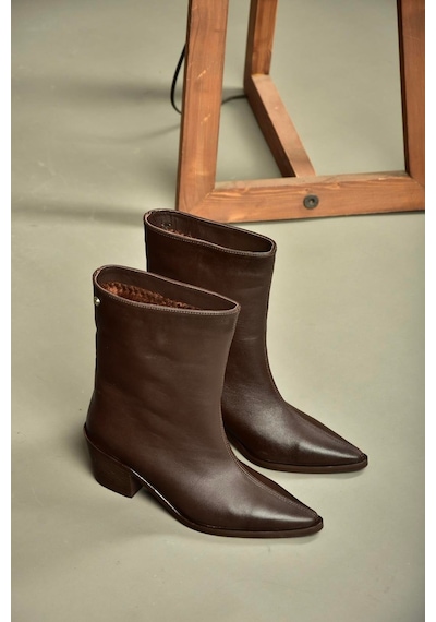 Fox Shoes V654082003 Kahverengi Hakiki Deri Alçak Topuklu Kadın Bot Kahverengi