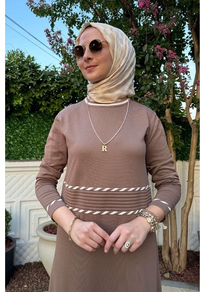 Rabia Şamlı Samanyolu Kahve Triko Elbise Normal