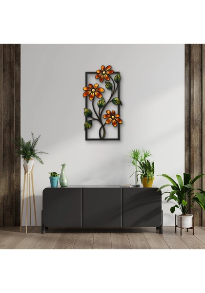 Bakır Çiçekli Çerçeve - Metal Tablo - Dec0181 34 X 65 Cm Çok Renkli