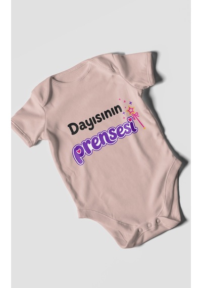Morivokids Dayısının Prensesi Kısa Kollu Bebek Body %100 Pamuk Pastel Pembe